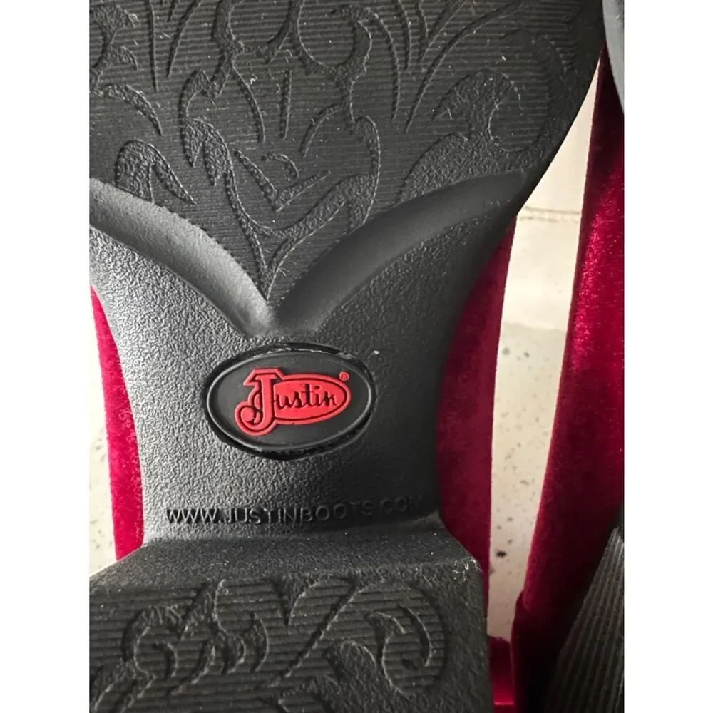 Justin Textile Velvet knot Ankle Boots Red Wine Western Cowgirl Size 8.5 EUC